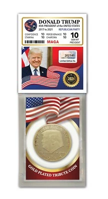 Moneda de oro homenaje al presidente Donald Trump 2024 Save America Again tarjeta REGALO MAGA Foto 1 de 4
