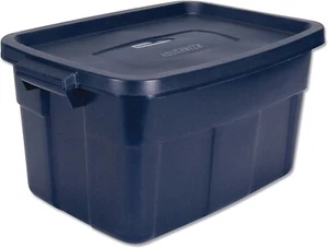 Rubbermaid Roughneck Storage Box Dark Indigo Metallic 14 Gal Stackable Container - Picture 1 of 2