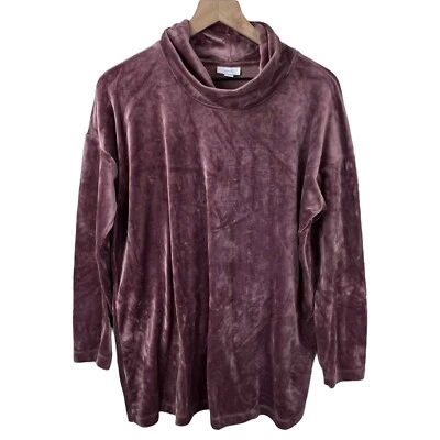 Suéter túnica mediano J Jill de terciopelo púrpura manga larga cuello capucha para mujer Foto 1 de 4