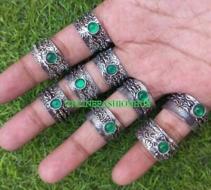 Wholesale Lot Green Onyx Spinning Spinner Meditation  Rings 925 Silver Plated