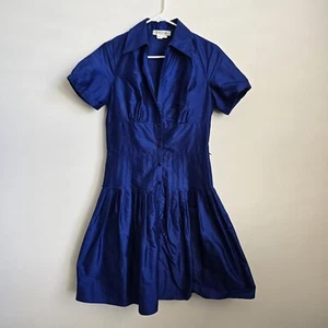 Kay Unger Blue Pleated Ruffle A-line Wiggle Silk Dress Size 8 - Picture 1 of 11
