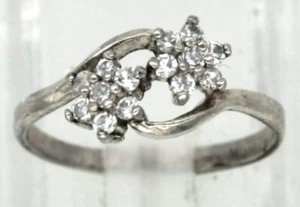 925 STERLING Italy cz gemstone flower ring, size 7 3/4 VINTAGE 2 grams - Picture 1 of 7