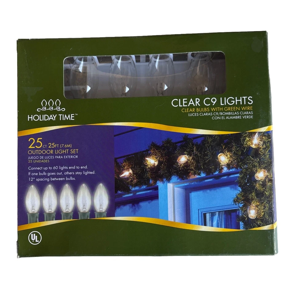 Holiday Time Clear C9 Christmas Lights 25 Count Outdoor String Clear Bulbs - Image 1 of 1