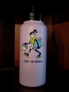 LIFE IS GOOD 32 oz WIDE STAINLESS STEEL WATER BOTTL- "BEACH WALK JACKIE" - Picture 1 of 4