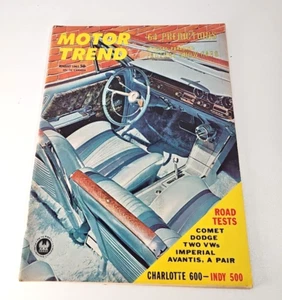 Vintage 1963 Motor Trend Magazine August Indy 500 Charlotte 600 Road Tests - Picture 1 of 4