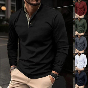 Men Polo Shirt Lapel Neck Blouse Mens Regular Fit Long Sleeve Office Tops Casual