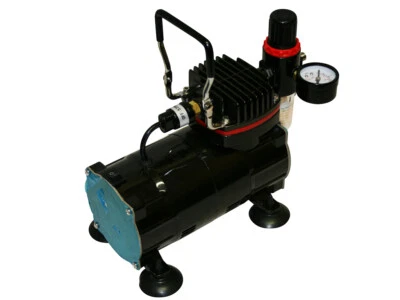 BC-ELEC MINI COMPRESSEUR AIRBRUSH MODELE AS18-2 VERSION GLOSSY BLACK + MANOMETRE