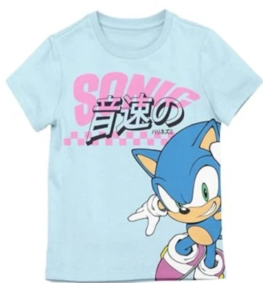 Sonic the Hedgehog SEGA Girls T-Shirt XXL 16/18 Blue Graphic Tee Gamer Style New - Image 1 of 3