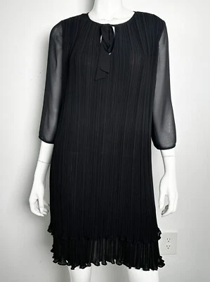 Blue Les Copains Pleated Dress Black Long Sleeve Size 40/Medum - Image 1 of 4