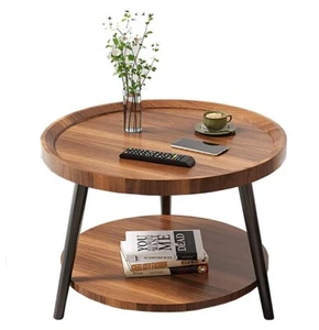 Double-Layer Sofa Side Table 40cm Round Coffee Table Bedside Tea Table Balcony - Picture 1 of 6