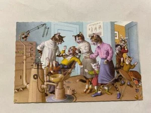 Vintage Alfred Mainzer Katzen Kätzchen Farbdruck Postkarte Belgien 4872 Zahnarzt Szene - Bild 1 von 2