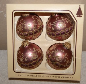 Vintage 90s Christmas By Krebs Mauve Pink Gold Glitter Ribbon 4 Ornaments - Picture 1 of 6