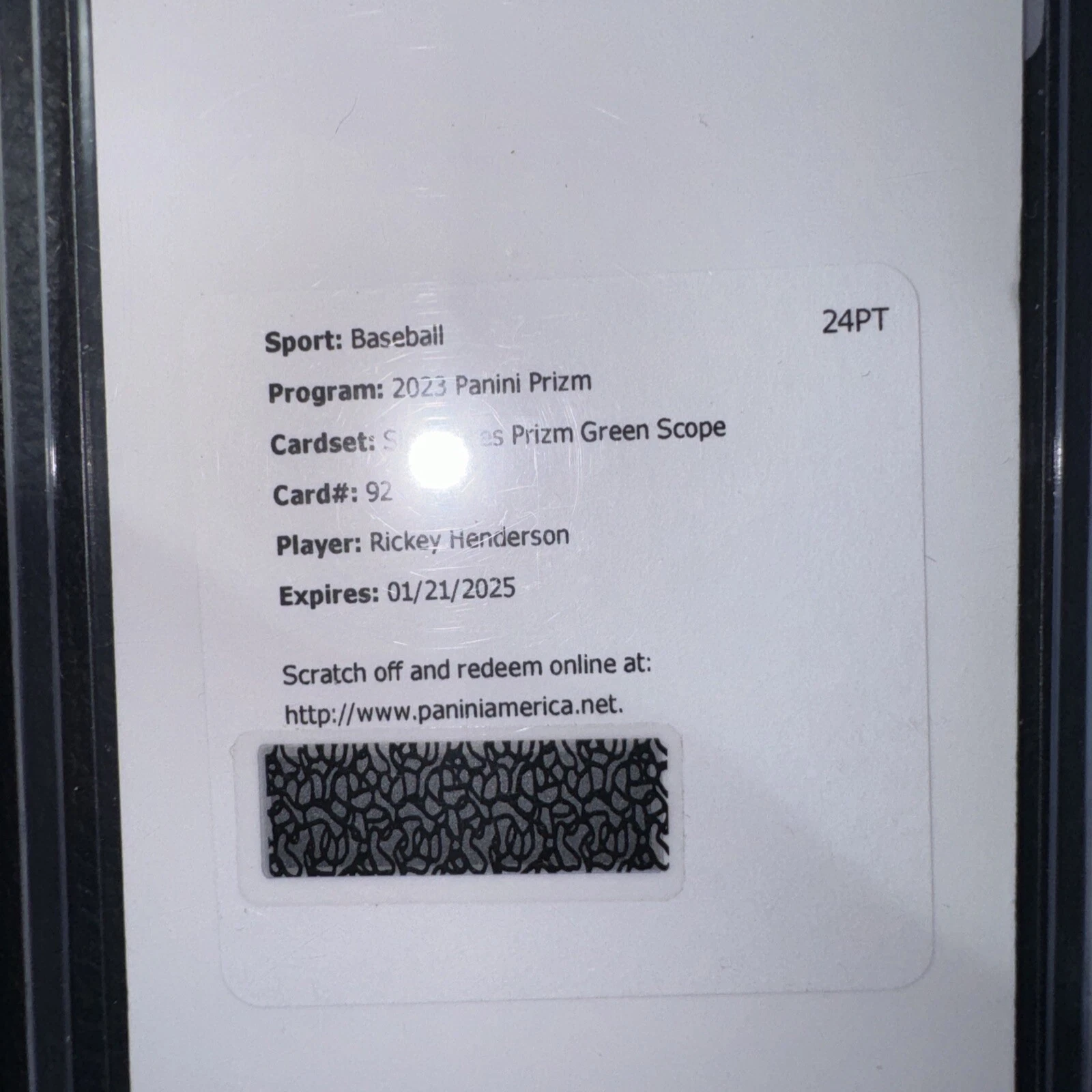 2023 Panini Prizm Baseball Green Scope Signatures Auto Rickey Henderson A's /75