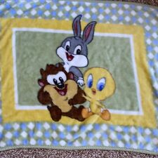 VTG Baby LOONEY TUNES Blanket 30x40 Taz Tweety Bird Bugs Bunny Toons 