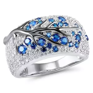 Tree Of Life Ring Full Of Shiny Zircon Elegant Alloy Ring - New - Blue Size 11 - Picture 1 of 2