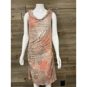 Tommy Bahama Sheath Dress Medium Snake Print Pink Tan Sleeveless Draped - Picture 1 of 6