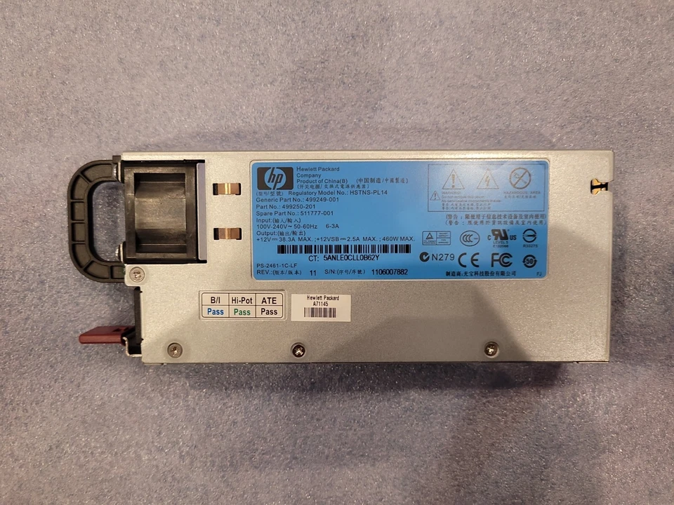 Fuente de alimentación para servidor HP 499250-201 Proliant DL360/380 G6/G7 460W Foto 1 de 1