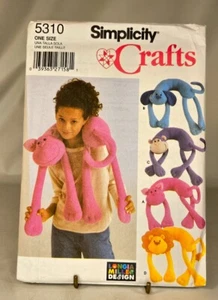 Pattern Stuffed Animal Neck Pillows Cat Dog Monkey Lion Simplicity 5310 - Picture 1 of 2