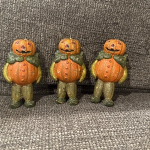 3er Set Vintage Halloween Kürbis Mann Ornament - Bild 1 von 10