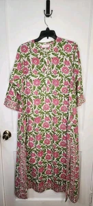 Größe Small Mary Marshmallow Blumen Blockprint Kurta Kleid 100% Baumwolle - Bild 1 von 7