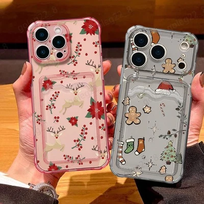 Cute Case For iPhone 17 Pro Max 16 15 14 13 12 Card Slot Christmas Elk TPU Cover - Image 1 of 4