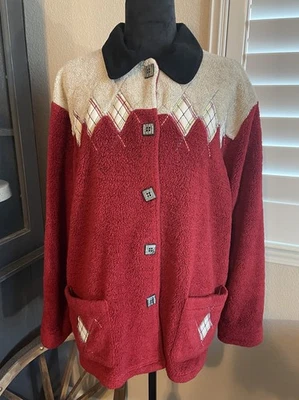 Suéter Cazadora Vintage TEDDI Rojo Abotonada Mujer’s Petite XL Acolchada Diamantes Foto 1 de 4