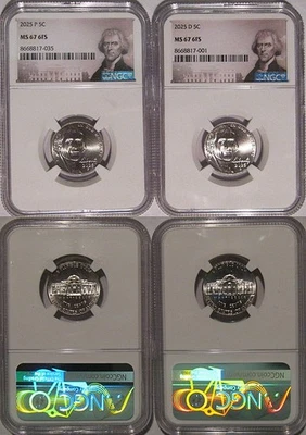 2025 P & D Jefferson Nickel 2 Coin Set 5c NGC MS 67 6FS Full Steps - Image 1 of 2