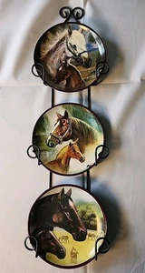 VTG J.D. Yeatts & Son, Inc Mare & Foal Trio Painted Plate Wall Rack Horse ❤ Gift - Picture 1 of 9