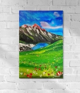 ⚠️Orig. Aboudi – Berglandschaft mit See, Modern Acryl Malerei 40x60, Landschaft - Bild 1 von 11