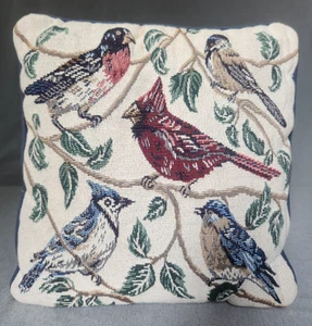 Besticktes Vogelkissen roter Vogel Eichelhäher Vogel 11x11 blau siehe Zustand - Bild 1 von 5