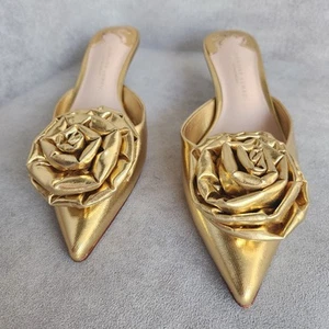 Antonio Melani Jennifer Sumko mules 8.5 gold leather Jensy flower pointy new$130 - Picture 1 of 16