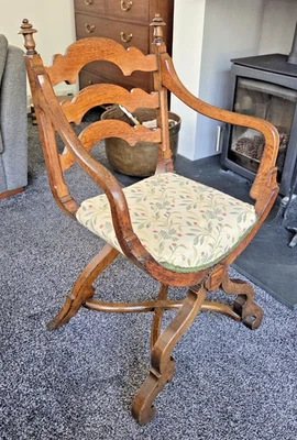 Silla trono rara antigua Gillows of Lancaster, respaldo escalera roble Foto 1 de 4