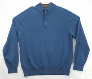 Jos A Bank Sweater Mens Large Blue Lambs Wool Long Sleeve Henley Neck Pullover - Picture 1 of 8