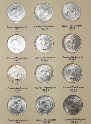 Complete 12 Coin 1951 - 1954 P,D,S Carver Washington Half Dollar Set ~ CH-WC XL - Image 1 of 4