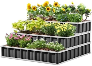 3 Tiers Raised Garden Bed Dismountable Frame Galvanized Steel Metal Patio Gar... - Picture 1 of 8