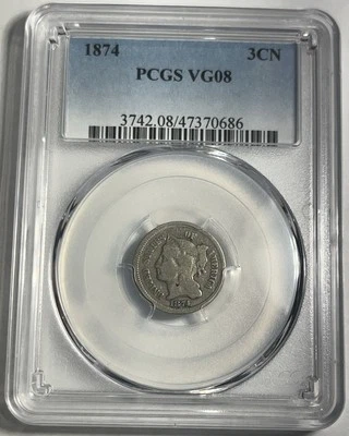 1874 THREE CENT NICKEL GRADED PCGS VG08 - Image 1 of 2