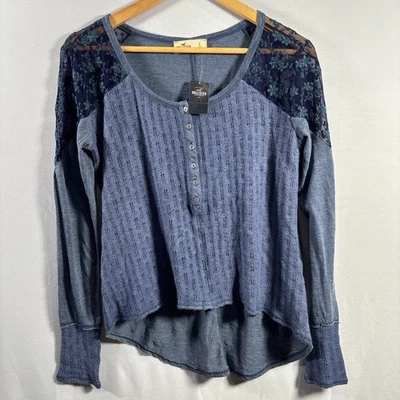 Hollister Mujer Tejido Waffle Henley Floral Transparente Talla L Azul Boho Cottagecore Nuevo con Etiquetas Foto 1 de 4