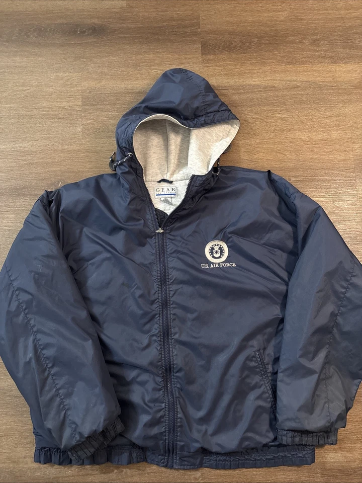 Chaqueta con Capucha De Colección Años 90 Fuerza Aérea de los Estados Unidos Nylon Cremallera Completa Forrada Azul Marino 2XL Foto 1 de 4