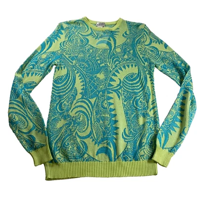 Suéter para mujer Gianni Versace talla 48 EE. UU. 12 verde azul manga larga nuevo con etiquetas $422 Foto 1 de 4