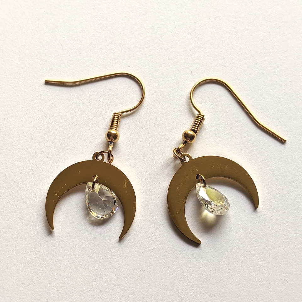 Новый! Серьги-капли из нержавеющей стали золотистого цвета с полумесяцем небесное богемное - Изображение 1 из 1