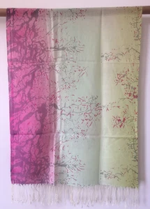 100% wool scarf women neckerchief Shawl wrap large floral pink red green W121 - Picture 1 of 5