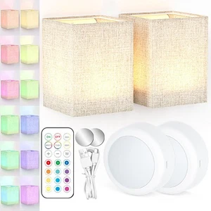 2X Battery Operated Wall Light Wireless Wall Sconce RGB Dimmable LED Wall Lamp - Picture 1 of 15
