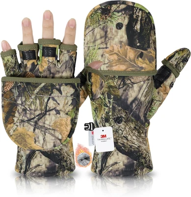 Cold Winter Weather Fishing Gloves for Men and Women,Fingerless Gloves Convertib - Image 1 of 4