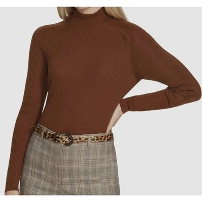 Suéter acanalado manga larga cuello tortuga lana marrón para mujer Lafayette 148 talla pequeña Foto 1 de 4