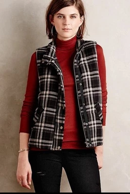 Hei Hei Anthropologie Women's Quincy Plaid Vest in Black Combo Size SMALL - Image 1 of 4