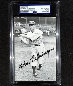 Charlie Gehringer Signed Real Photo Postcard RPPC Detroit Tigers PSA Auto Slab - Picture 1 of 2