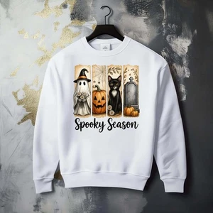 Fall Season Halloween Boo Spooky Cat Ghost Fun Whimsical Graphic Cozy Sweatshirt - Picture 1 of 1