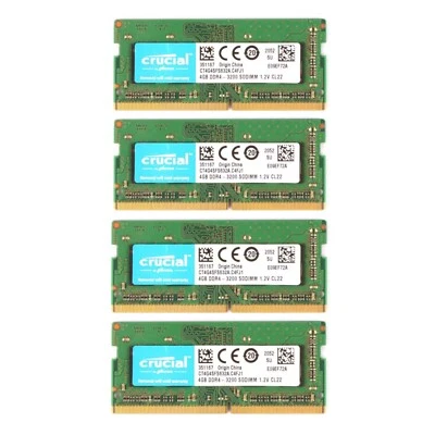 Crucial 16GB 4X4GB DDR4 3200MHz PC4-25600 Laptop SODIMM Memory Ram CT4G4SFS632A - Image 1 of 4