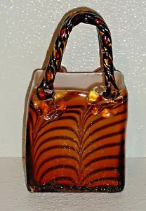 "Cartera de vidrio artístico jarrón de colección soplado a mano marrón estampado animal selva estilo 7,25" - Imagen 1 de 4