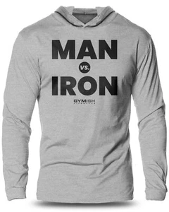 042. Man Vs. Iron Lightweight Long Sleeve Hooded T-Shirt for Men - Picture 1 of 20
